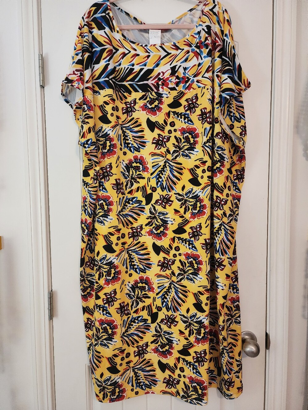 Marina Rinaldi Sport Yellow Floral Dress Mumu Style Cap Sleeve XL(22-24) NWT